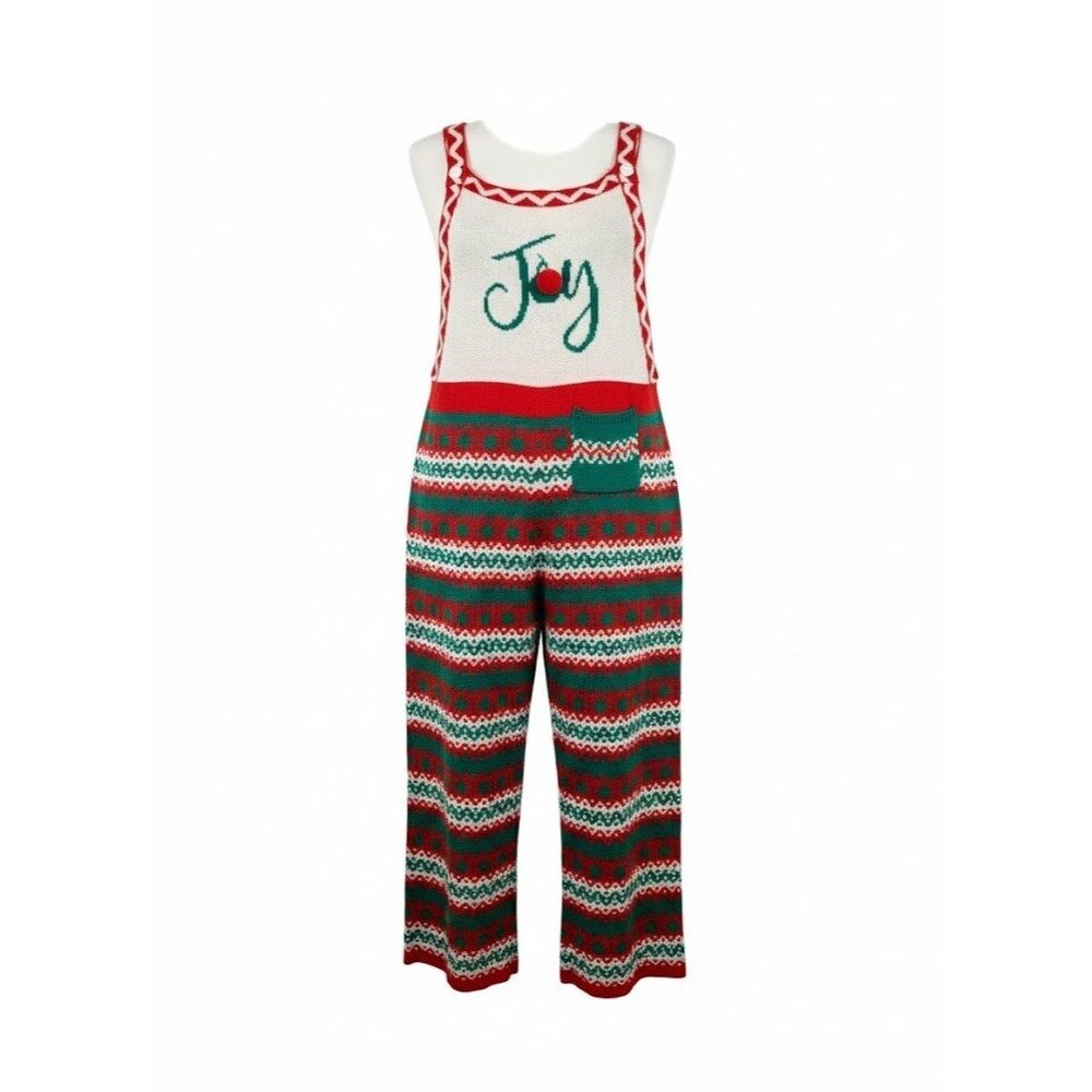 Eyeshadow Joy Christmas Knit Jumpsuit Overalls Women XL Red White Ugly Sweater